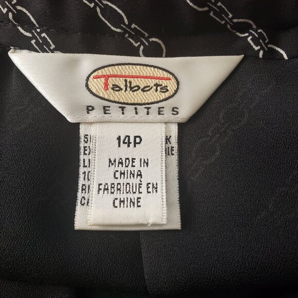 Talbots Silk Skirt Petites 14 P Lined Black White Chain Print - Picture 5 of 7